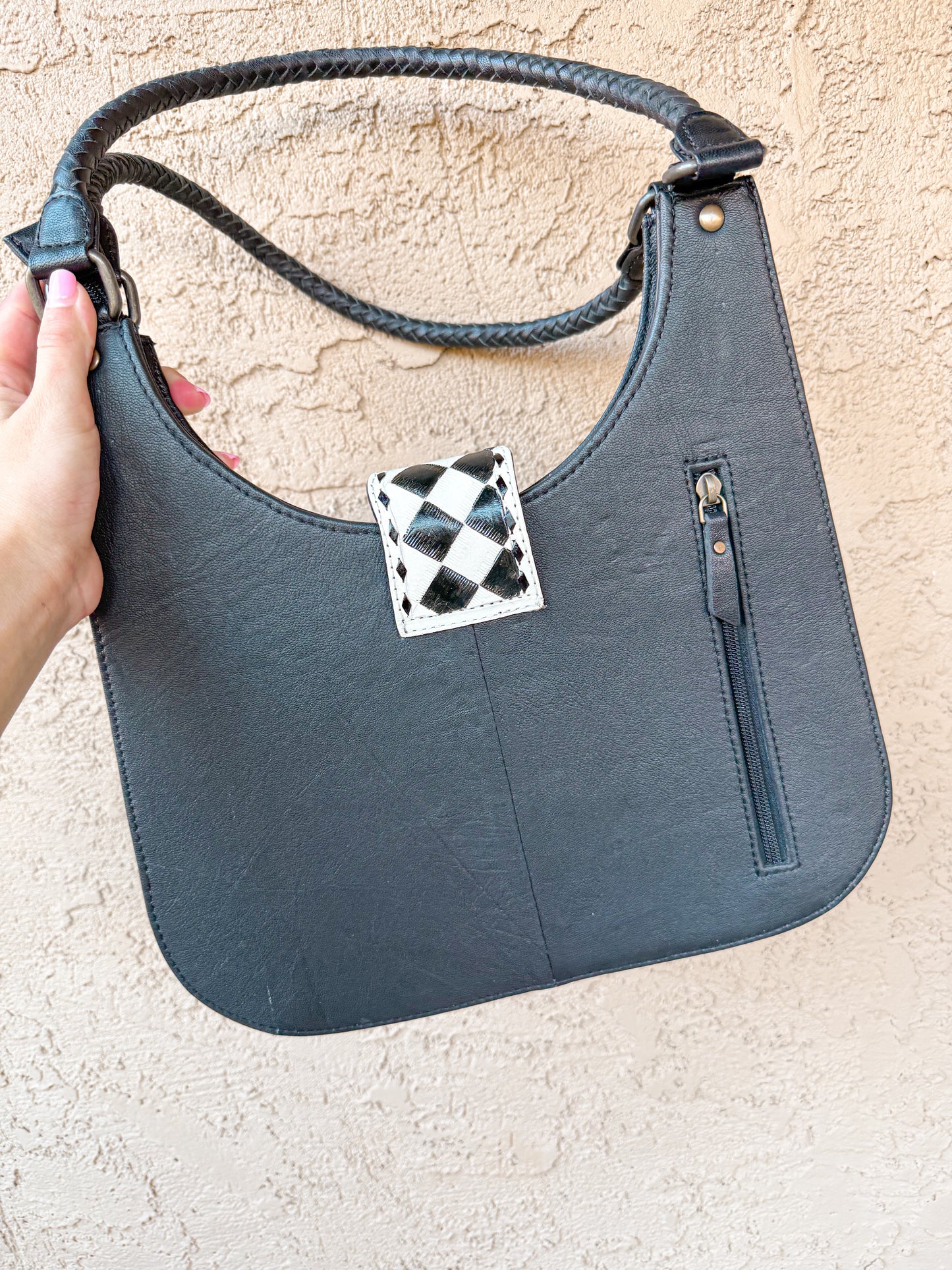 Checkered Cowhide Purse