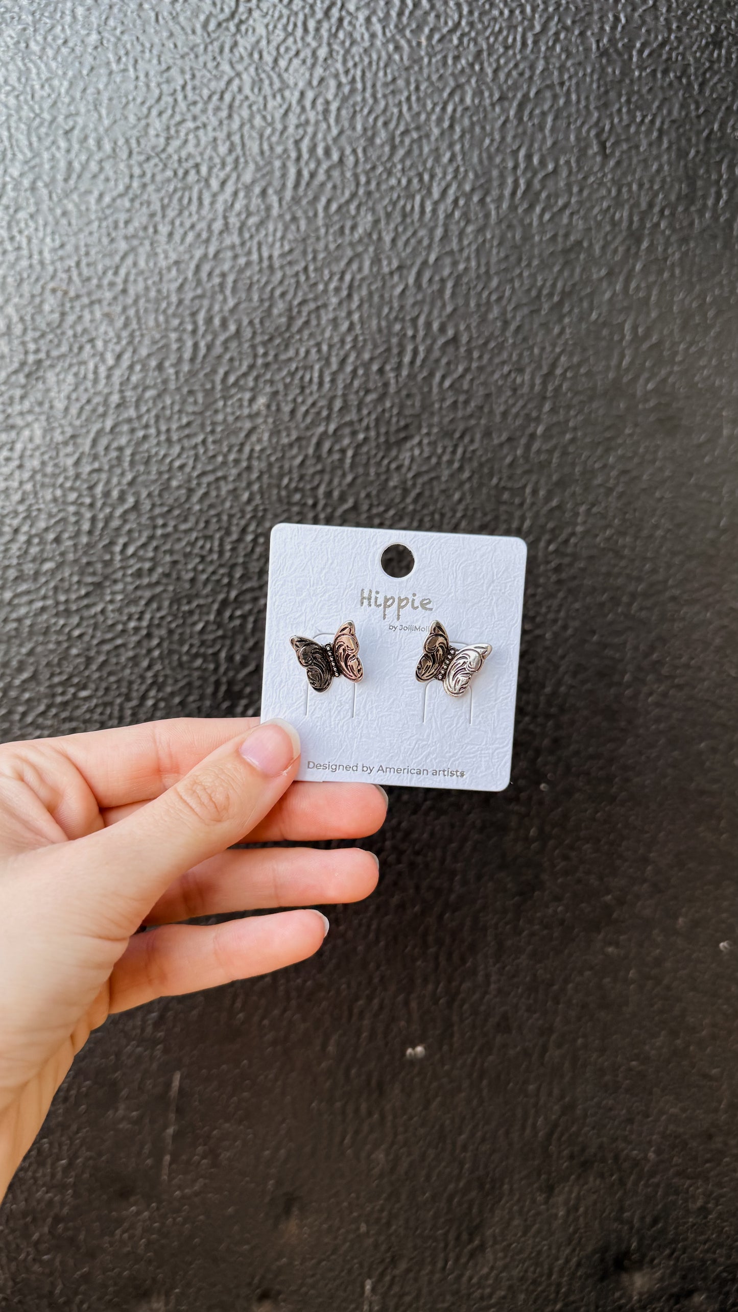 Tooled Silver Butterfly Studs