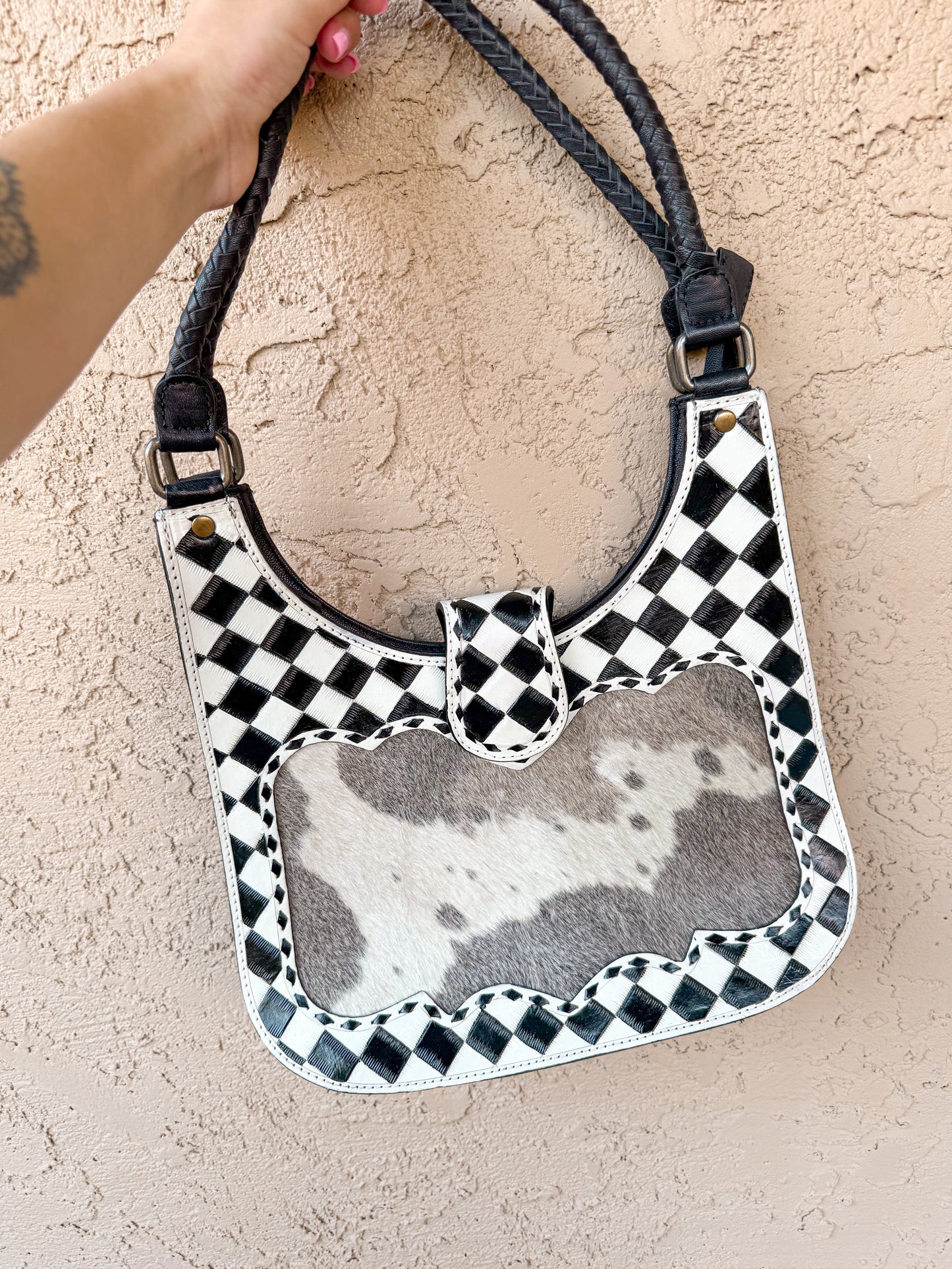 Checkered Cowhide Purse