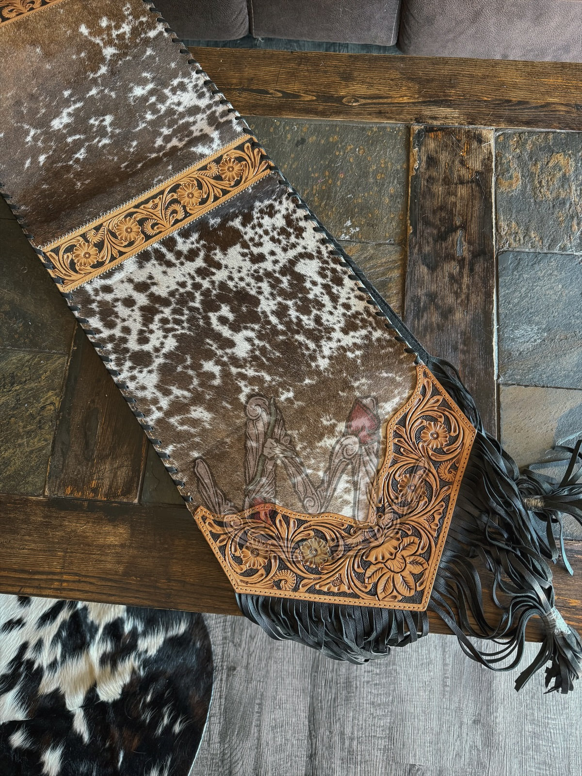 Cowhide x Tooled Table Runner