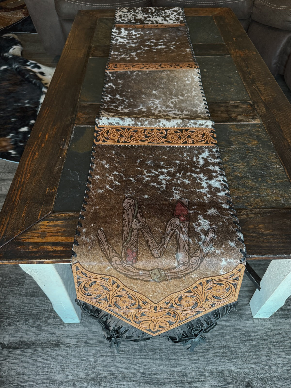 Cowhide x Tooled Table Runner