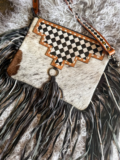 Checker x Cowhide Beaded Fringe