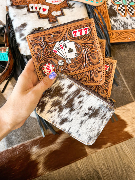 Gambler Tooled Cowhide Coin Pouch