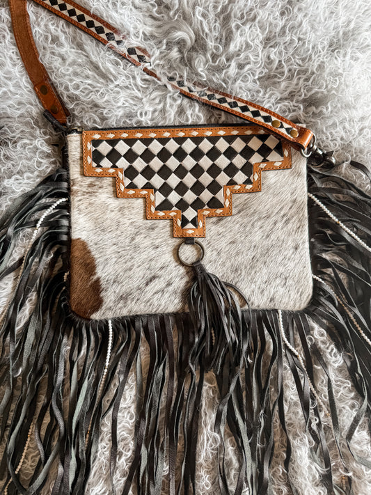 Checker x Cowhide Beaded Fringe