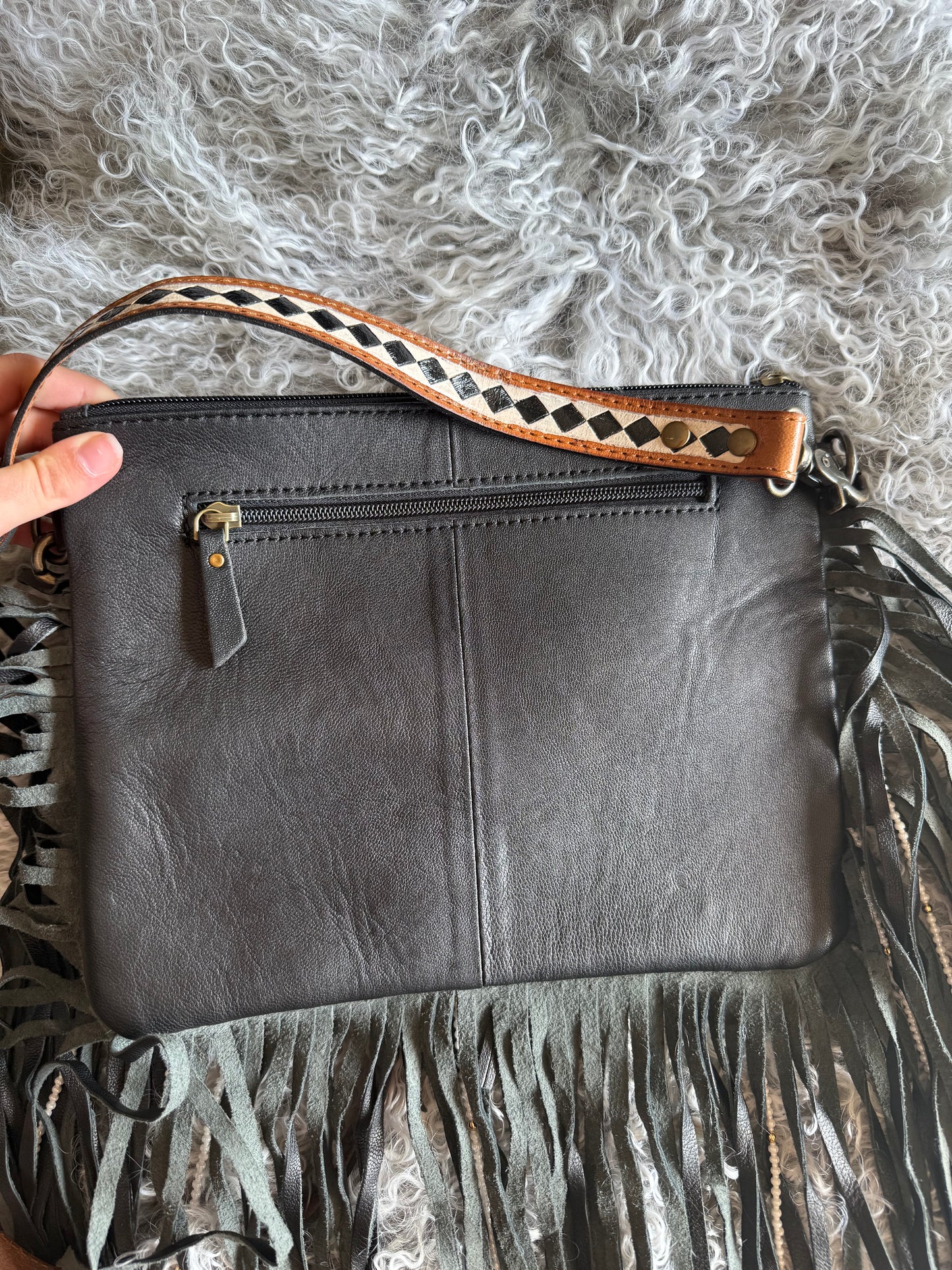 Checker x Cowhide Beaded Fringe