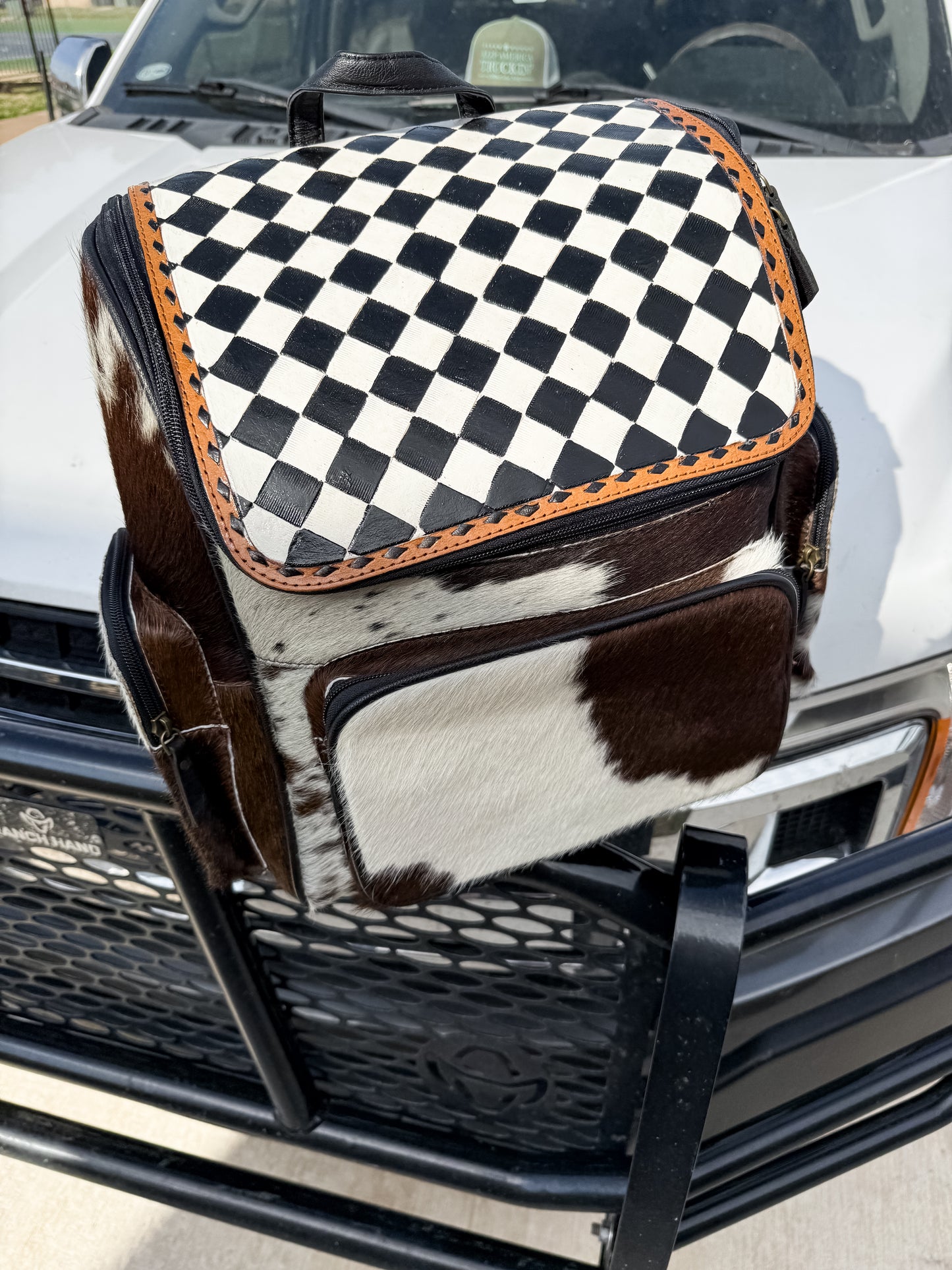 Checkered Cowhide Backpack