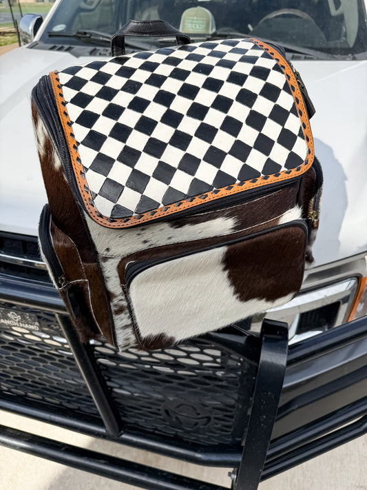 Checkered Cowhide Backpack