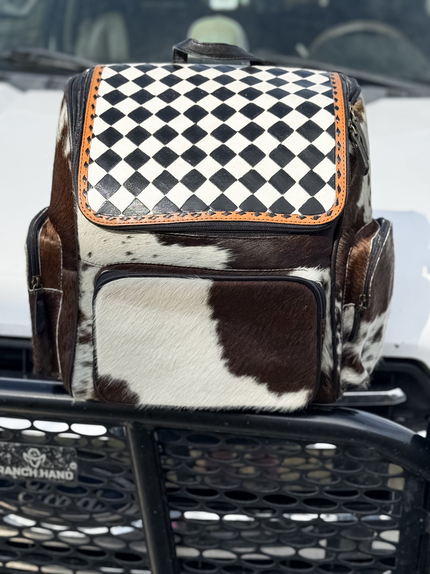Checkered Cowhide Backpack