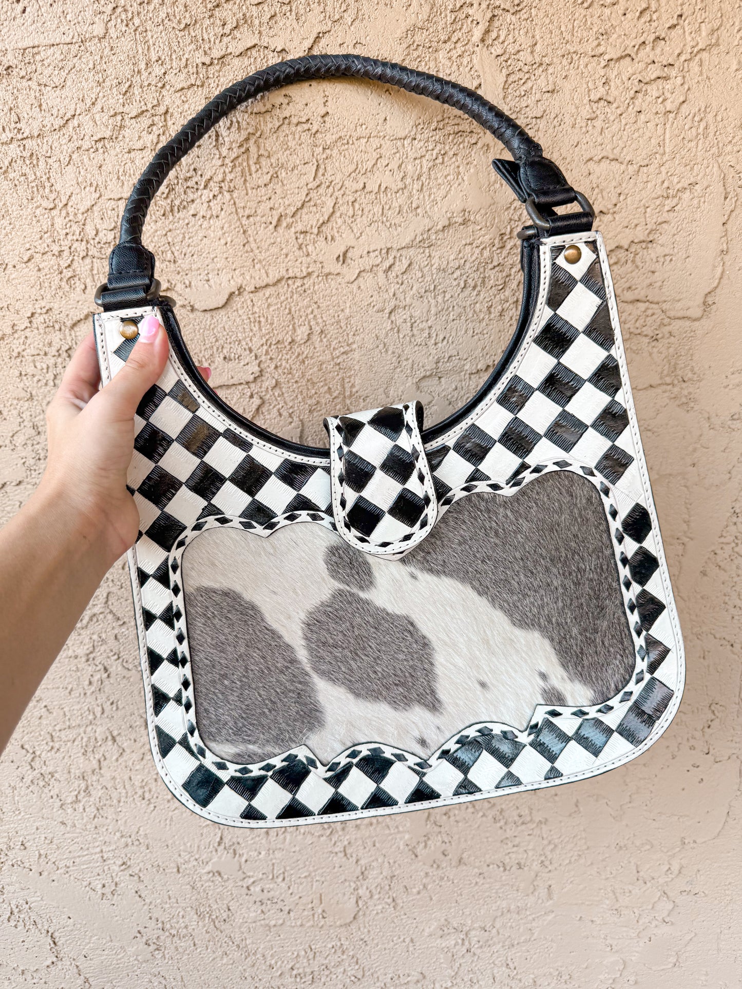 Checkered Cowhide Purse