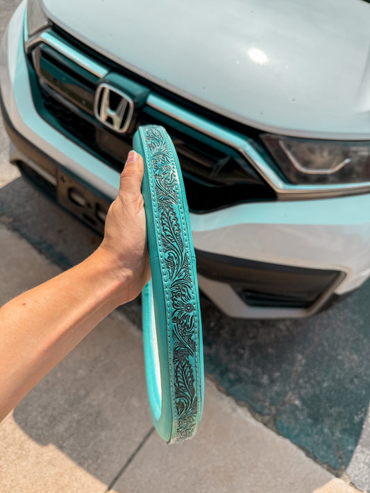 Tooled Leather Steering Wheel Cover