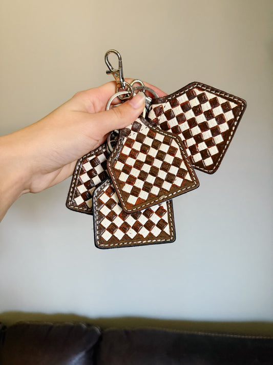 Brown Checkered Cowtag Keychain