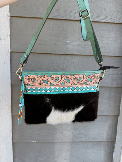 Turquoise Cowhide Crossbody