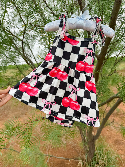 Cherry Skirted Romper