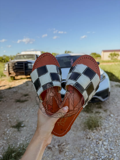 Checkered Cowhide Sandals