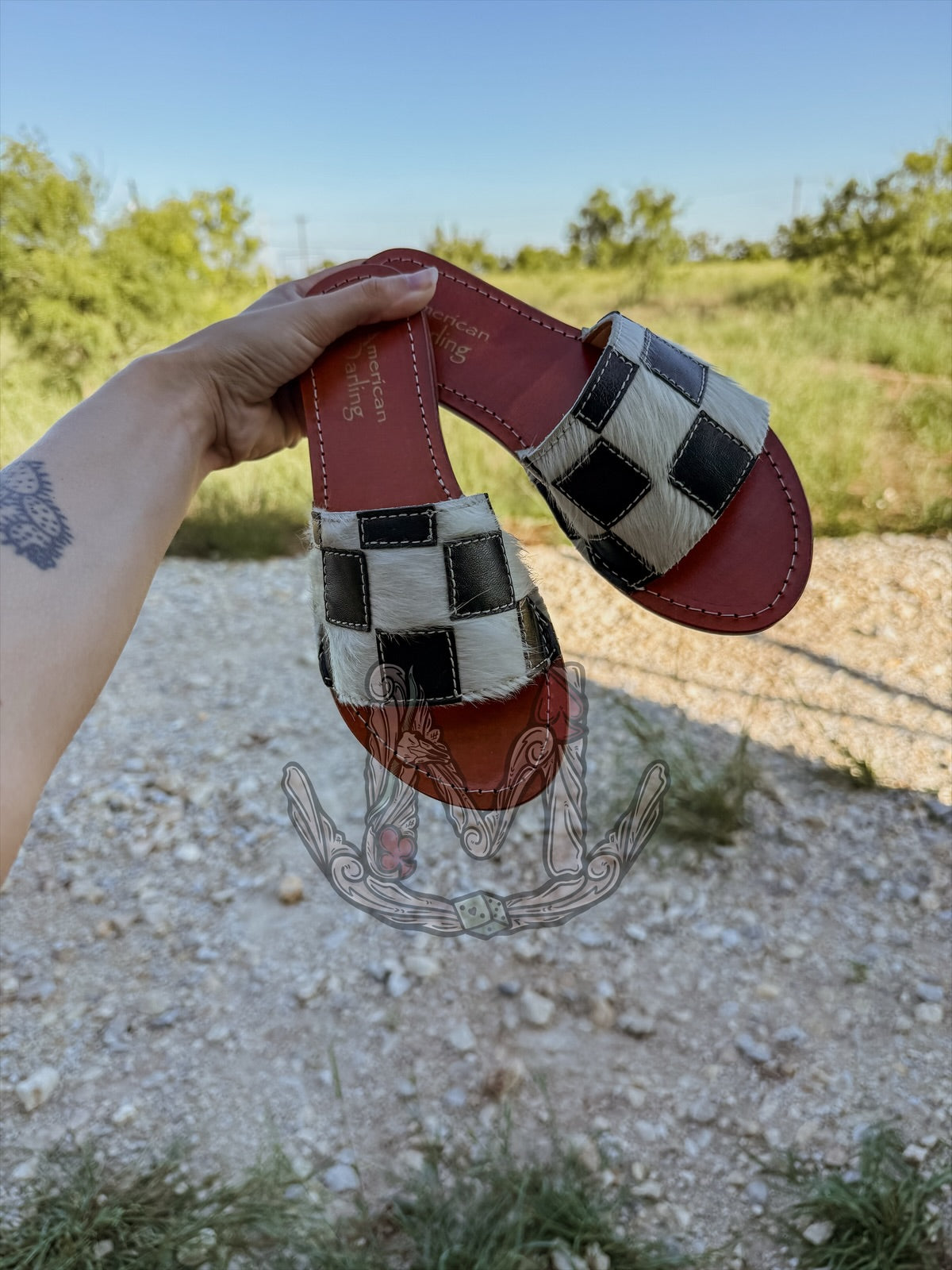 Checkered Cowhide Sandals