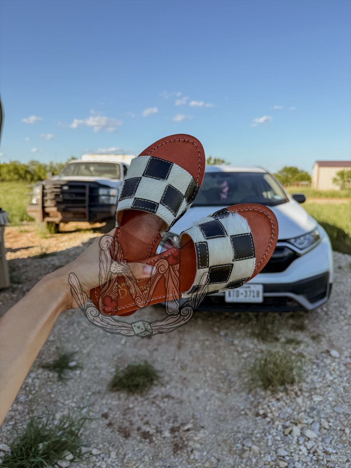 Checkered Cowhide Sandals